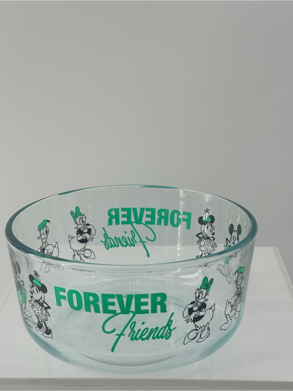Disney Clear Glass Bowl with Green Daisy Duck & Friends Graphics
